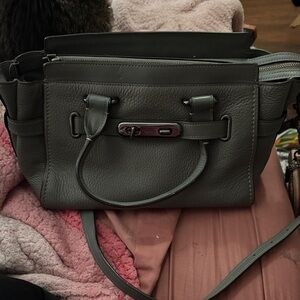 Gray Leather Satchel Handbag - Women Bags